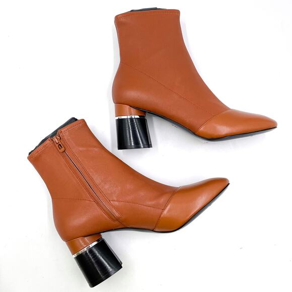 3.1 Phillip Lim Drum Boots Ankle Cognac Brown Leather Block Heel Sz 40.5 / 10 - Picture 3 of 11